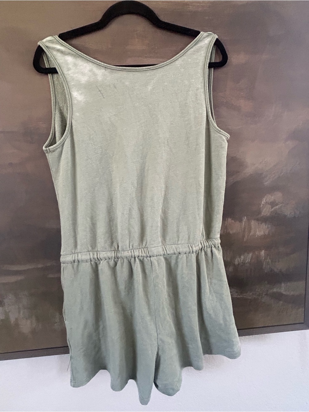 Lulus Perfect Lazy Day Sage Green Sleeveless Drawstring Lounge Romper - Picture 16 of 16